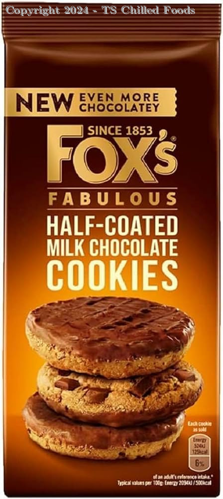 FOX FABULOUS HALF COATED CHOC COOKIES 180g (8)