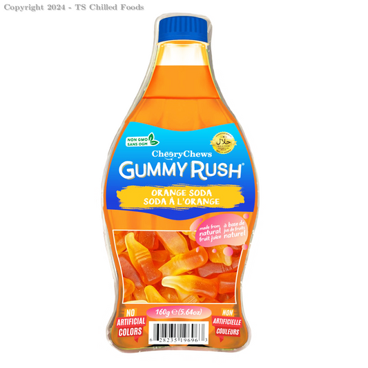 GUMMY RUSH ORANGE SODA BOTTLE GUMMY 160G (BOTTLE TUB) HALAL