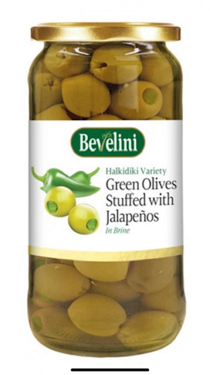 BEVELINI GREEN OLIVES STUFFED WITH JALAPENO  6X360G