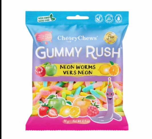 GUMMY RUSH NEON WORMS 12X90G (HALAL)